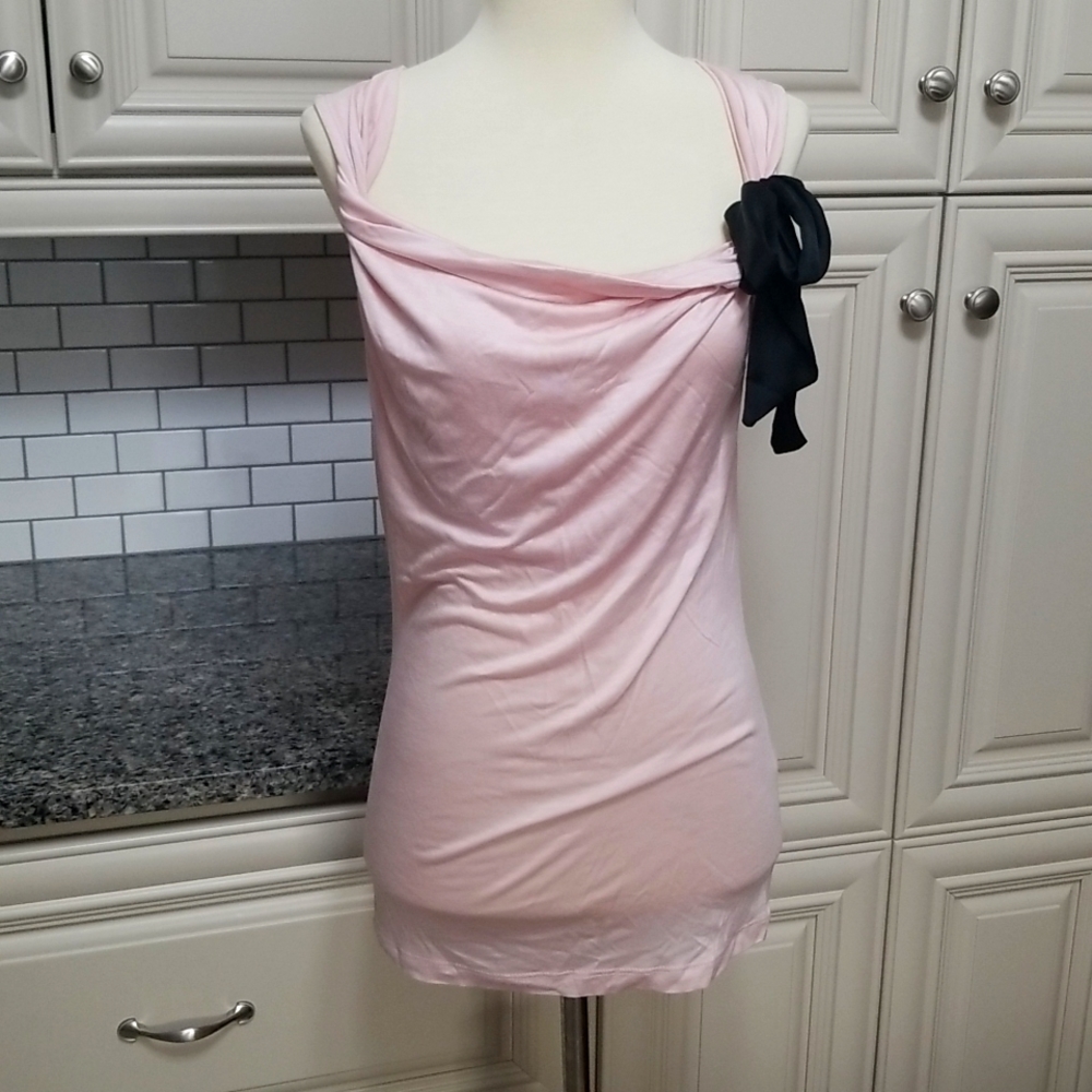 Light Pink Twist Tank with Black Satin  Tie Accent
